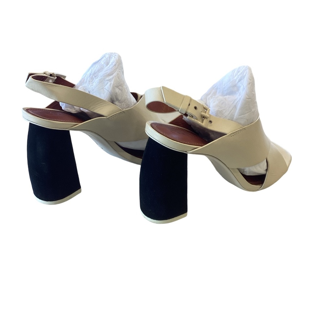 MERCEDES CASTILLO Cream and Black Heels with Unique Chunky Heel
